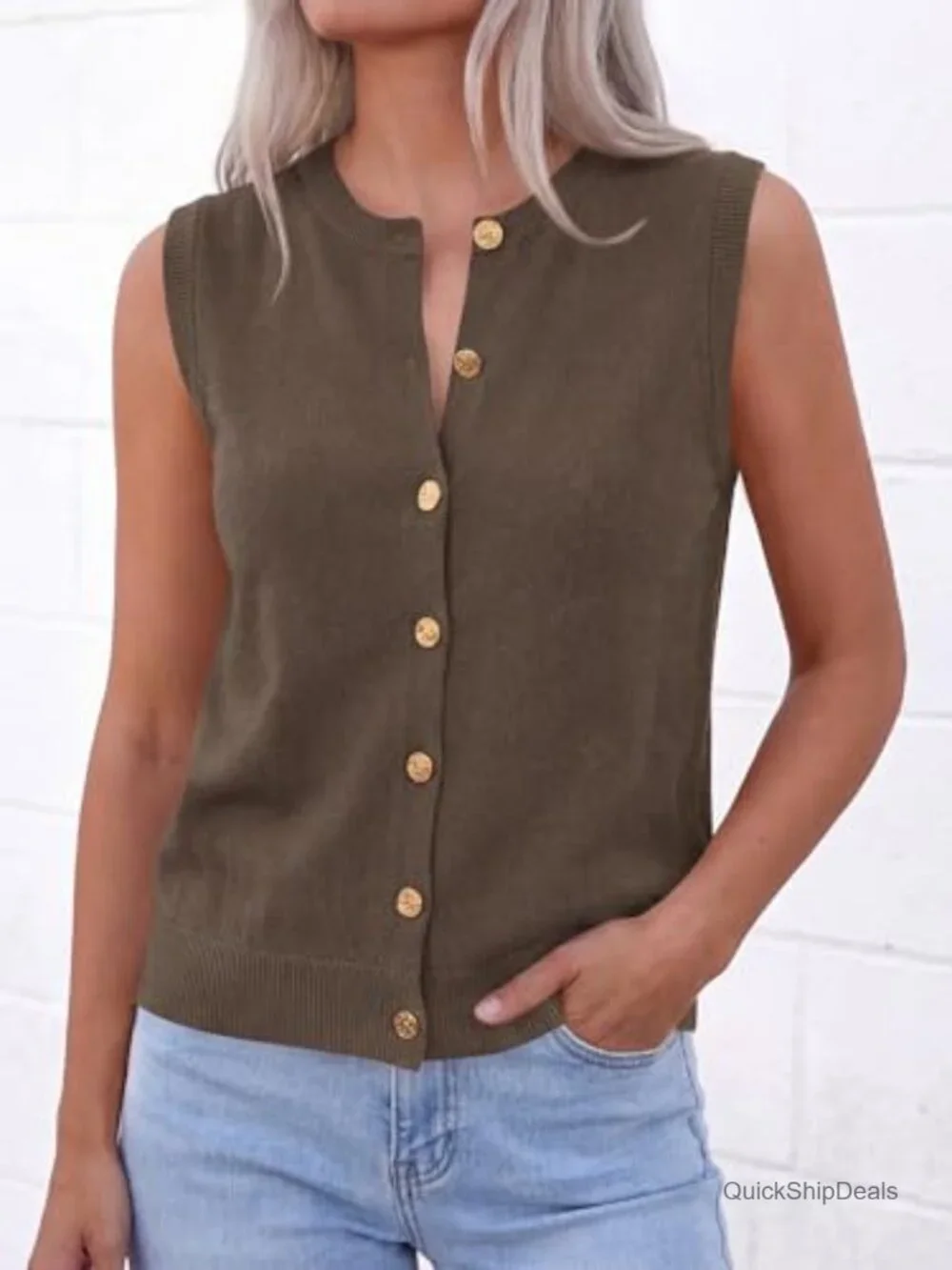 Sweater Vest Women Button Down Knit Sleeveless Cardigan Loose Fit Casual